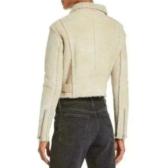 IRO Biege Synal Winter Shearling Sheepskin Moto Jacket Coat. 36 / S size - Picture 2 of 15
